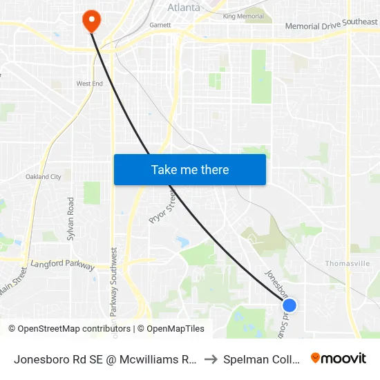 Jonesboro Rd SE @ Mcwilliams Rd SE to Spelman College map