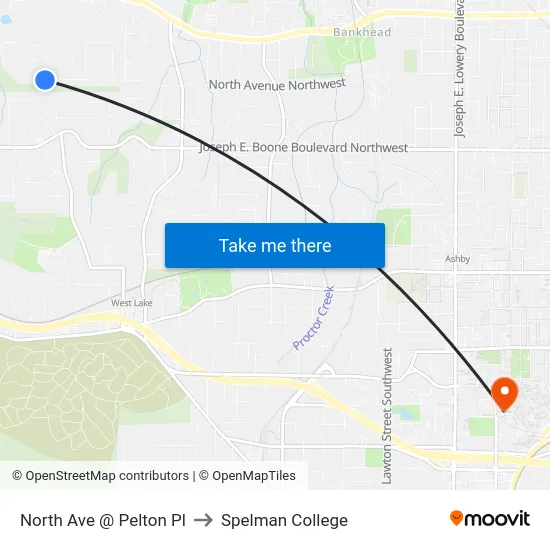 North Ave @ Pelton Pl to Spelman College map