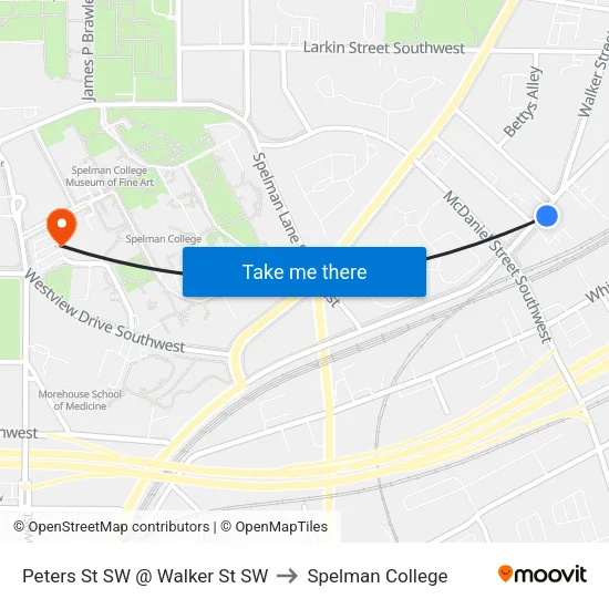 Peters St SW @ Walker St SW to Spelman College map