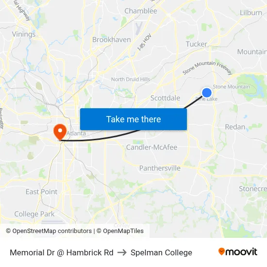Memorial Dr @ Hambrick Rd to Spelman College map