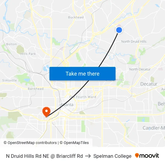 N Druid Hills Rd NE @ Briarcliff Rd to Spelman College map
