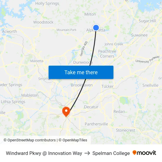 Windward Pkwy @ Innovation Way to Spelman College map