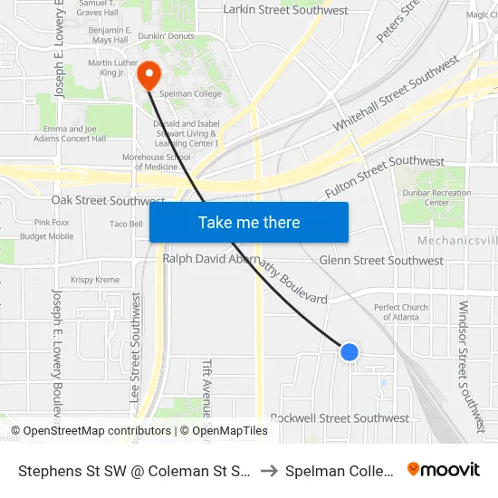 Stephens St SW @ Coleman St SW to Spelman College map