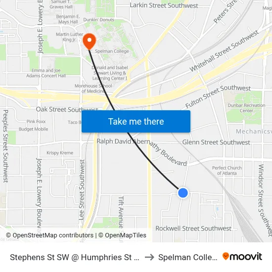 Stephens St SW @ Humphries St SW to Spelman College map