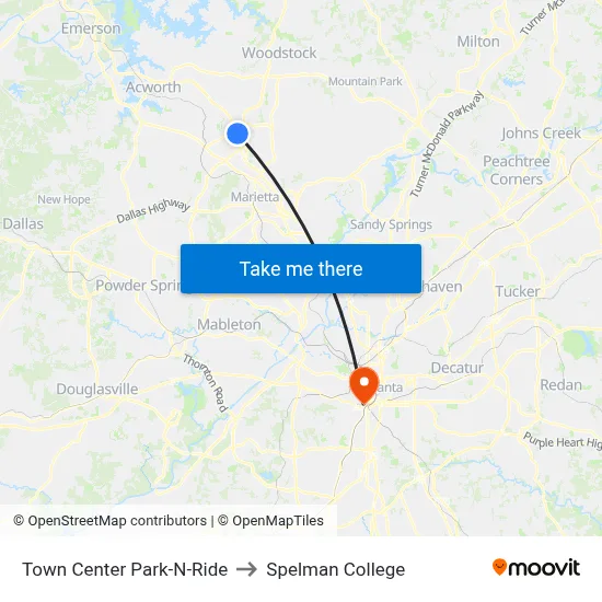 Town Center Park-N-Ride to Spelman College map