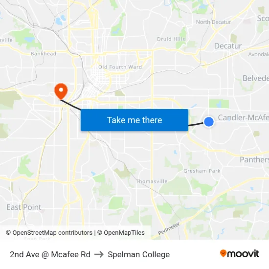 2nd Ave @ Mcafee Rd to Spelman College map