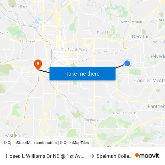 Hosea L Williams Dr NE @ 1st Ave SE to Spelman College map