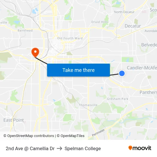 2nd Ave @ Camellia Dr to Spelman College map