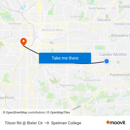 Tilson Rd @ Bixler Cir to Spelman College map
