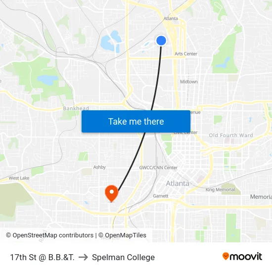 17th St @ B.B.&T. to Spelman College map