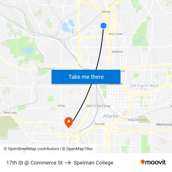17th St @ Commerce St to Spelman College map