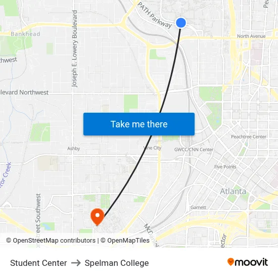 Student Center to Spelman College map