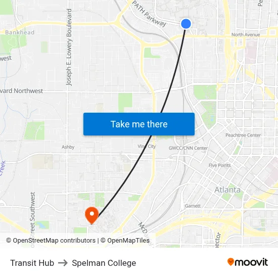 Transit Hub to Spelman College map