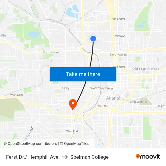 Ferst Dr./ Hemphill Ave. to Spelman College map