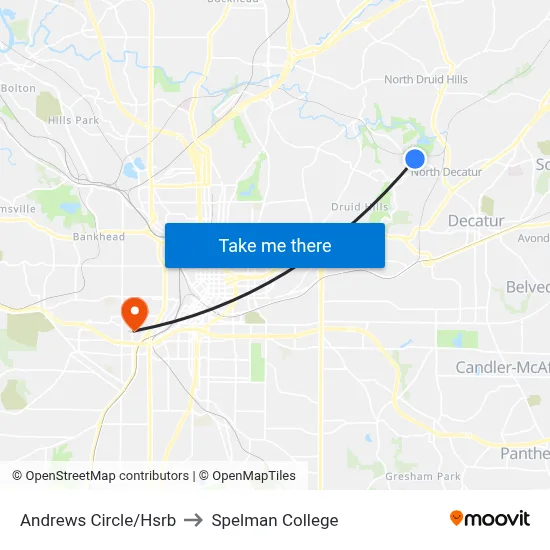 Andrews Circle/Hsrb to Spelman College map