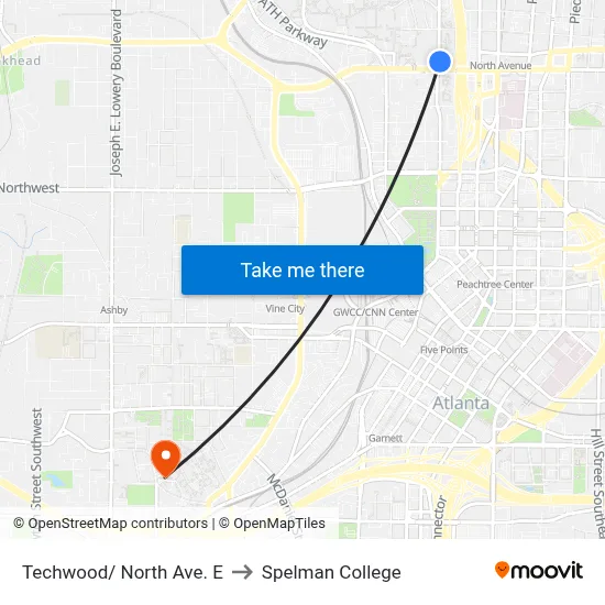Techwood/ North Ave. E to Spelman College map