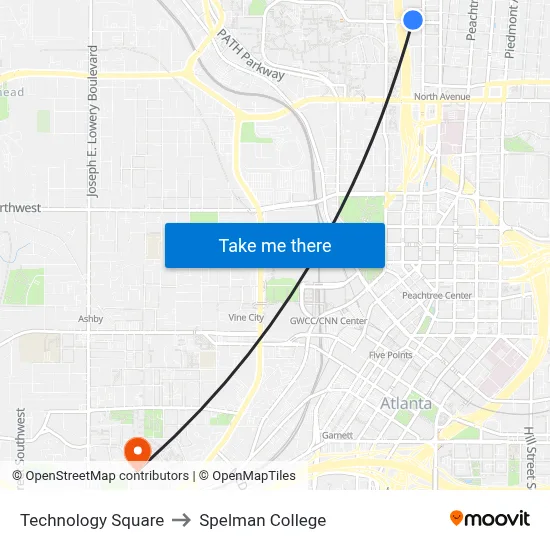 Technology Square to Spelman College map