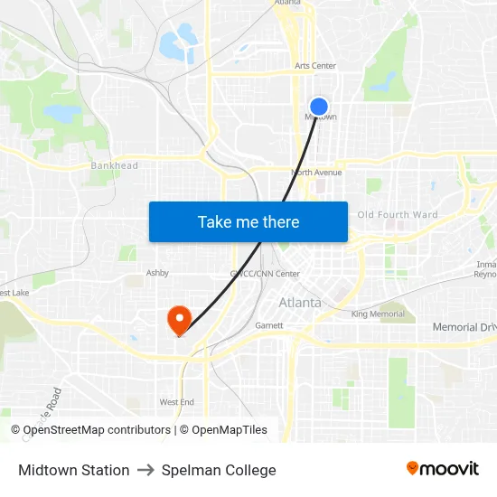 Midtown Station to Spelman College map