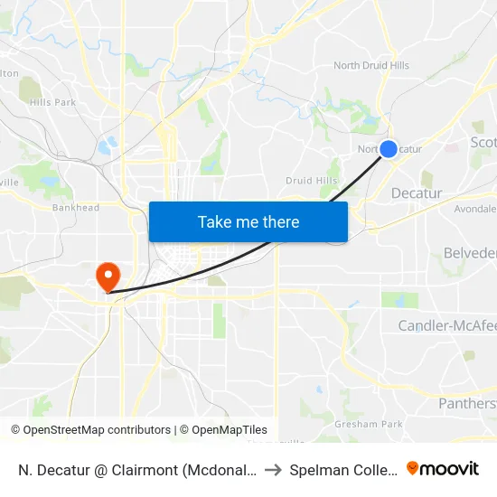 N. Decatur @ Clairmont (Mcdonalds) to Spelman College map