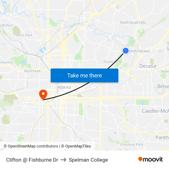 Clifton @ Fishburne Dr to Spelman College map