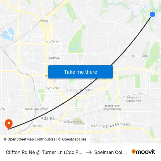 Clifton Rd Ne @ Turner Ln (Cdc Pkwy) to Spelman College map