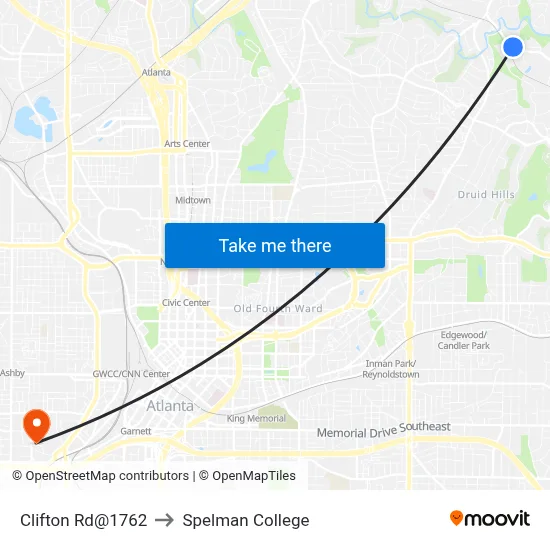 Clifton Rd@1762 to Spelman College map