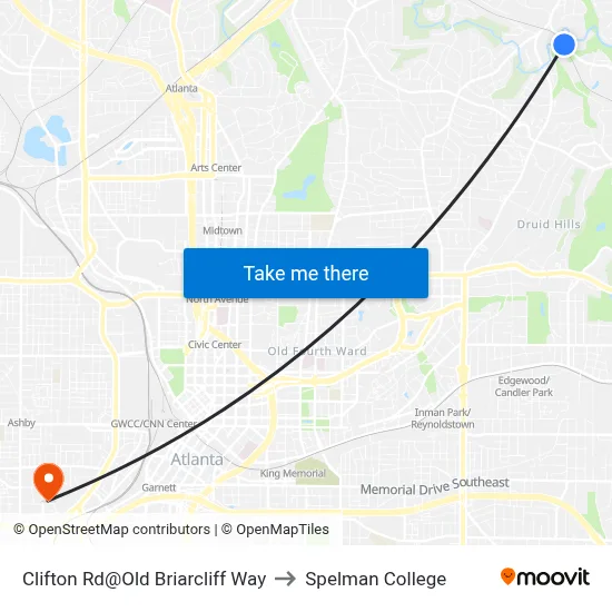 Clifton Rd@Old Briarcliff Way to Spelman College map