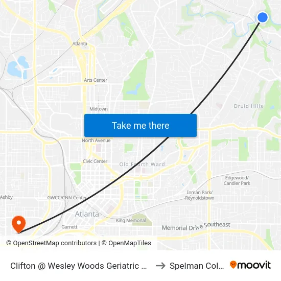 Clifton @ Wesley Woods Geriatric Hospital to Spelman College map