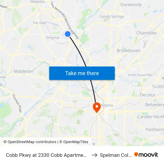 Cobb Pkwy at 2330 Cobb Apartment Homes to Spelman College map