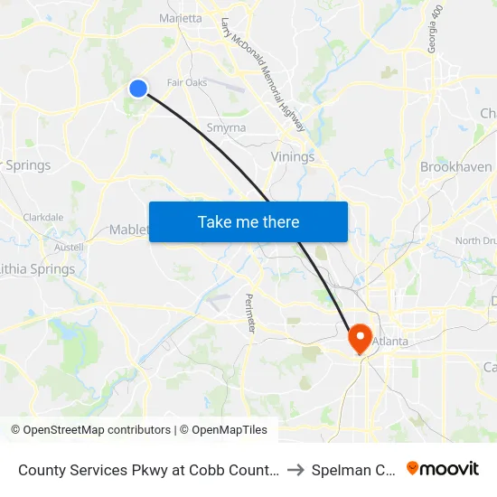 County Services Pkwy at Cobb County Health Dept to Spelman College map