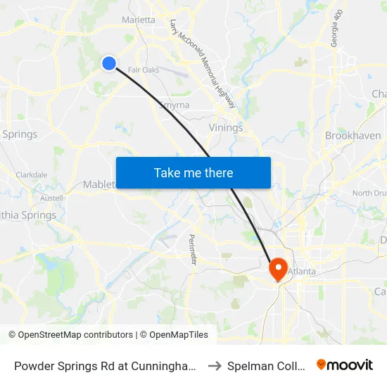 Powder Springs Rd at Cunningham Rd to Spelman College map