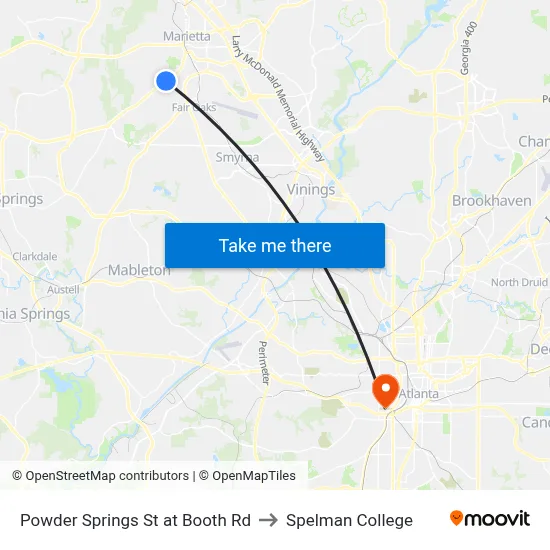 Powder Springs St at Booth Rd to Spelman College map