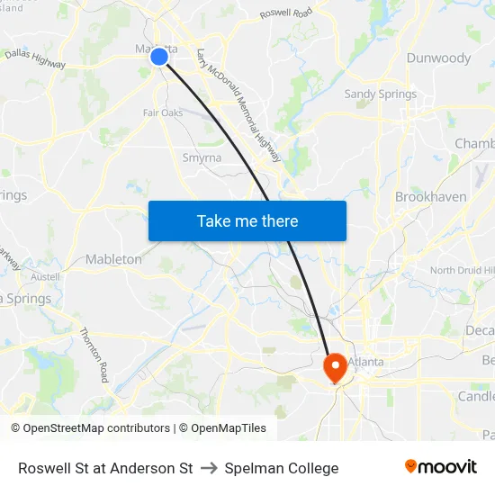 Roswell St at Anderson St to Spelman College map