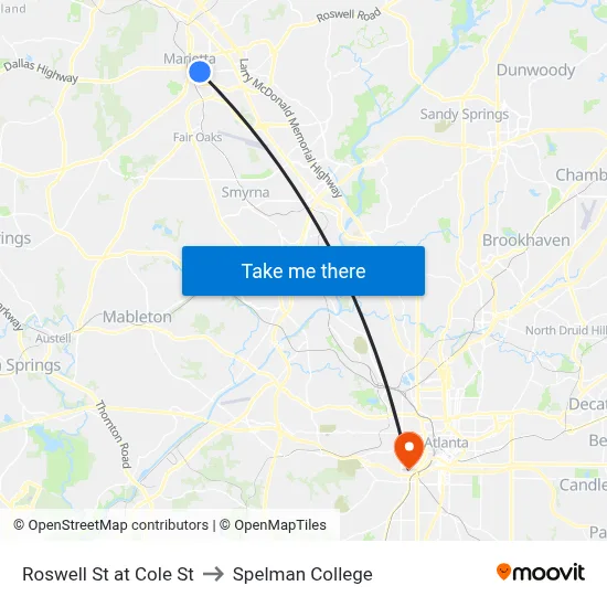 Roswell St at Cole St to Spelman College map
