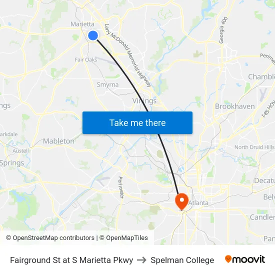 Fairground St at S Marietta Pkwy to Spelman College map