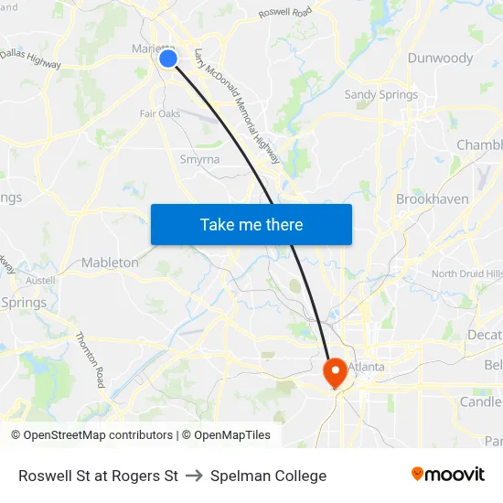 Roswell St at Rogers St to Spelman College map