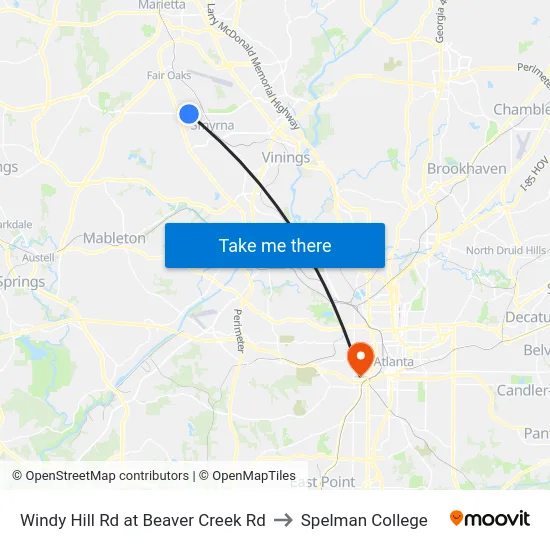 Windy Hill Rd at Beaver Creek Rd to Spelman College map