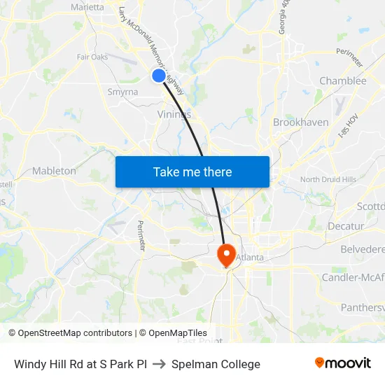 Windy Hill Rd at S Park Pl to Spelman College map