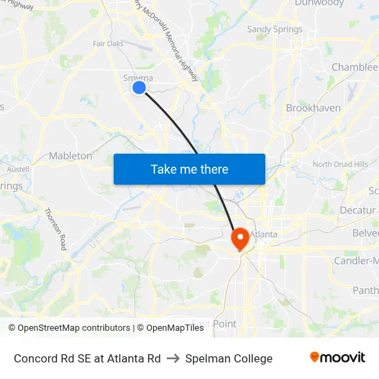 Concord Rd SE at Atlanta Rd to Spelman College map