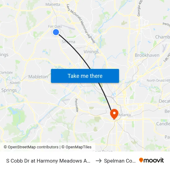 S Cobb Dr at Harmony Meadows Apartments to Spelman College map