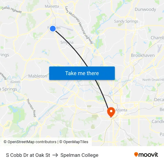 S Cobb Dr at Oak St to Spelman College map