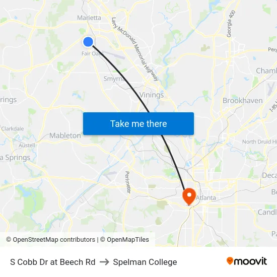 S Cobb Dr at Beech Rd to Spelman College map