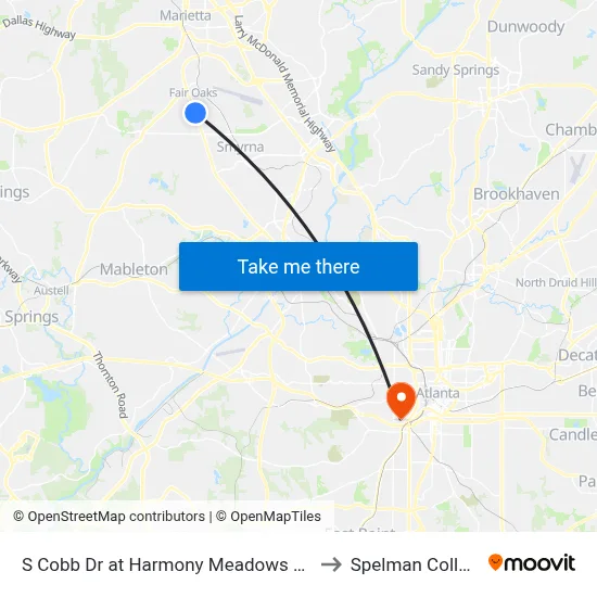 S Cobb Dr at Harmony Meadows Apts to Spelman College map