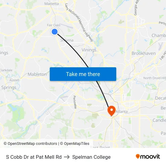 S Cobb Dr at Pat Mell Rd to Spelman College map