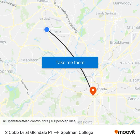 S Cobb Dr at Glendale Pl to Spelman College map