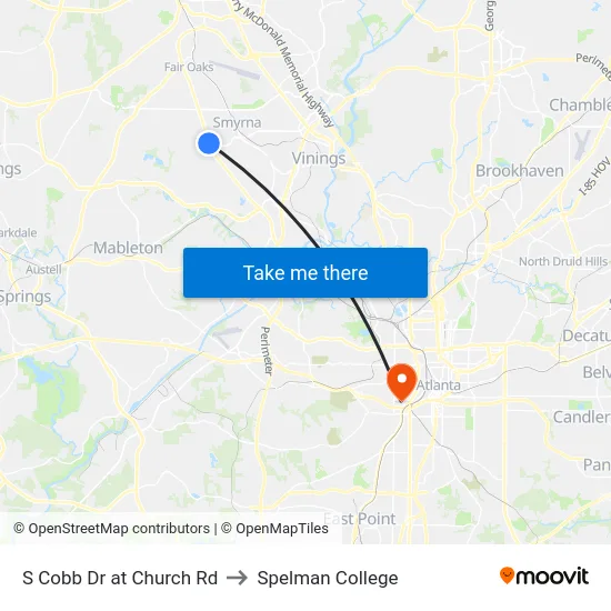 S Cobb Dr at Church Rd to Spelman College map