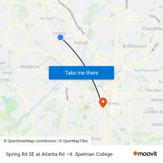 Spring Rd SE at Atlanta Rd to Spelman College map