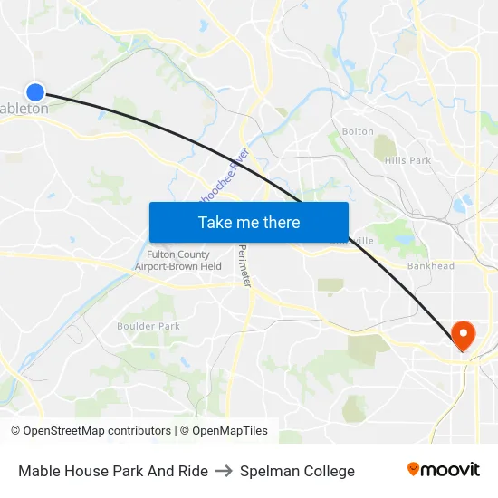 Mable House Park And Ride to Spelman College map