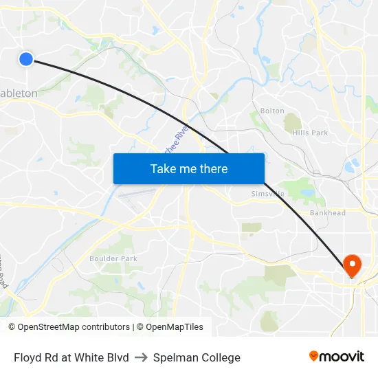 Floyd Rd at White Blvd to Spelman College map