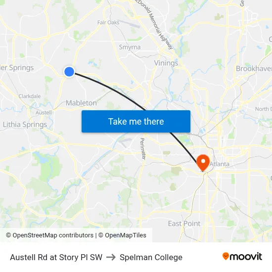 Austell Rd at Story Pl SW to Spelman College map
